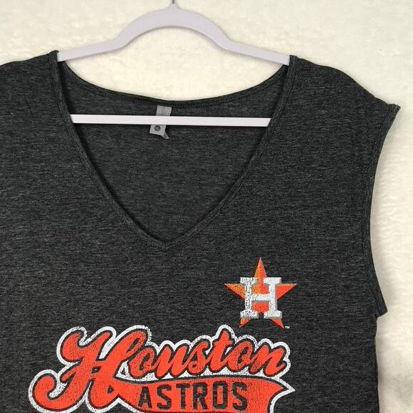 Houston Astros Top Womens Large Gray Tank Shirt Baseball‎ Jersey Stretch Basic - Picture 3 of 8